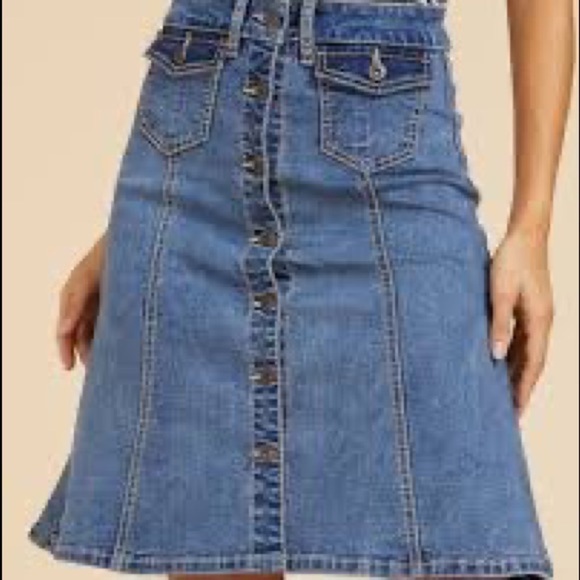 Suzanne Betro Button Down Knee Length Denim Skirt - Picture 1 of 8